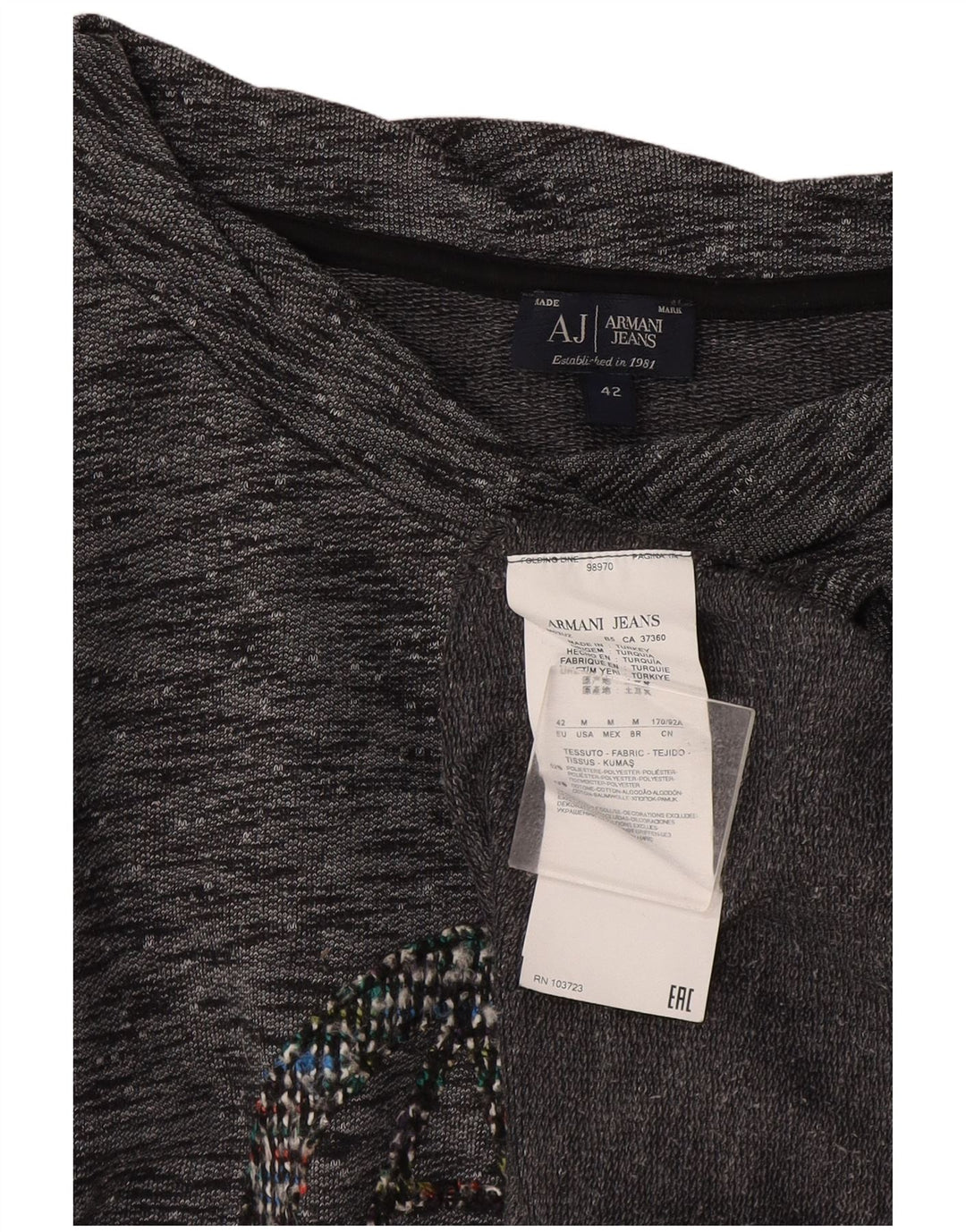 Top grafico da donna Armani Jeans manica lunga IT 42 Grigio medio chiazzato