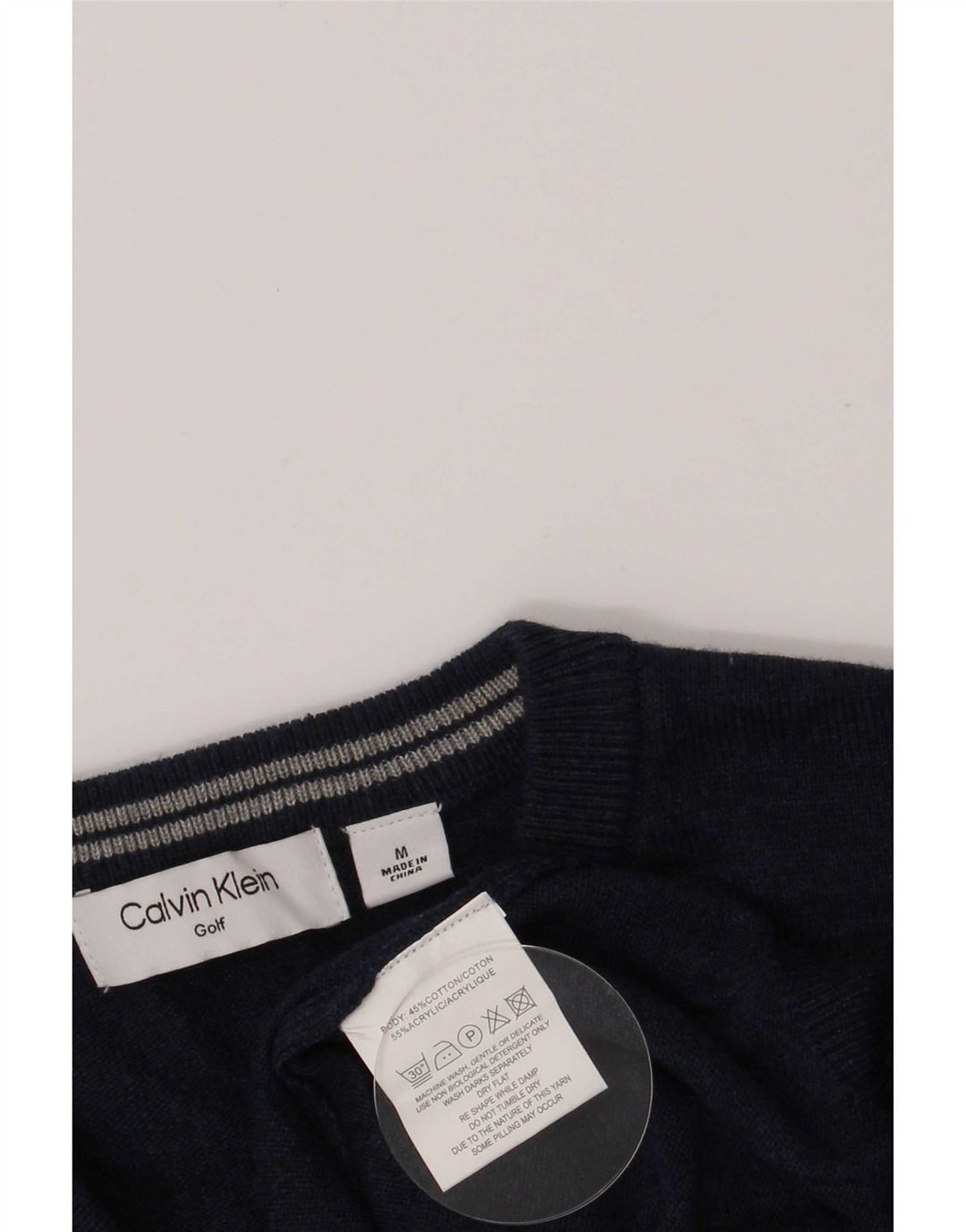 Maglione maglione con scollo a V da golf da uomo Calvin Klein in cotone blu navy medio