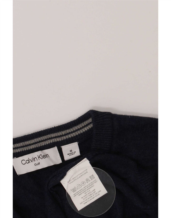 Maglione maglione con scollo a V da golf da uomo Calvin Klein in cotone blu navy medio