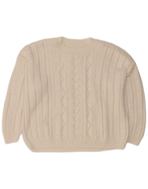 Maglione maglione girocollo oversize da donna vintage UK 18 XL bianco