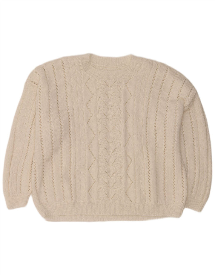 Maglione maglione girocollo oversize da donna vintage UK 18 XL bianco