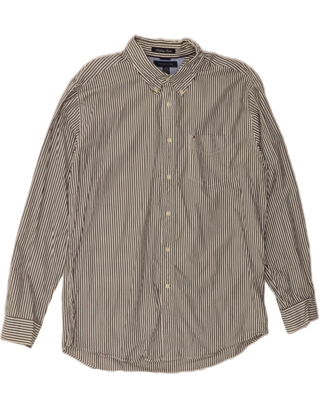 TOMMY HILFIGER Mens Shirt XL Grey Pinstripe Cotton Vintage Tommy Hilfiger and Second-Hand Tommy Hilfiger from Messina Hembry 