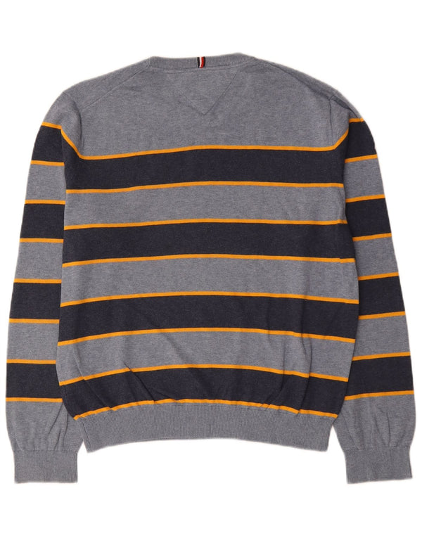 Maglione maglione girocollo da uomo Tommy Hilfiger grande cotone a righe blu