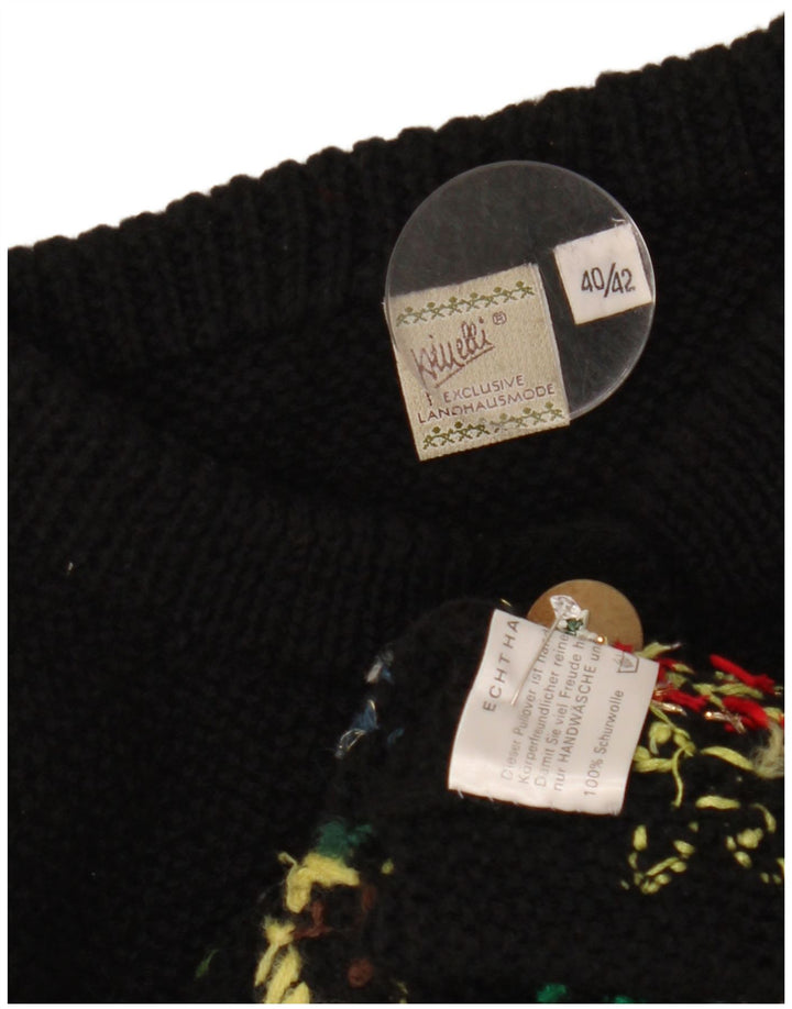 Maglione cardigan da donna vintage EU 40/42 Lana floreale nera media