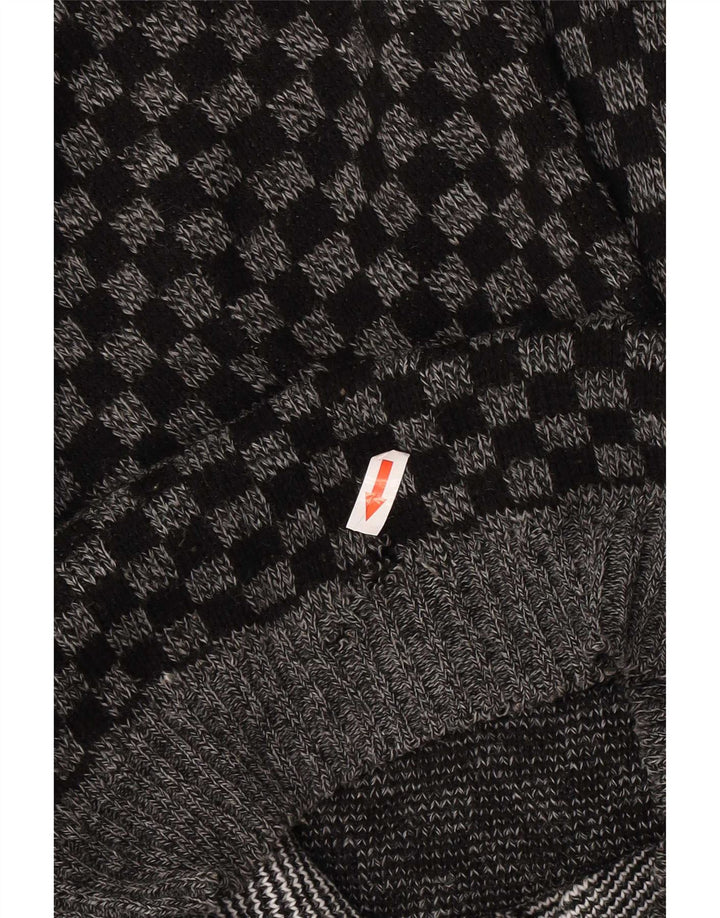 Maglione vintage da uomo con scollo a barca in acrilico geometrico grigio medio