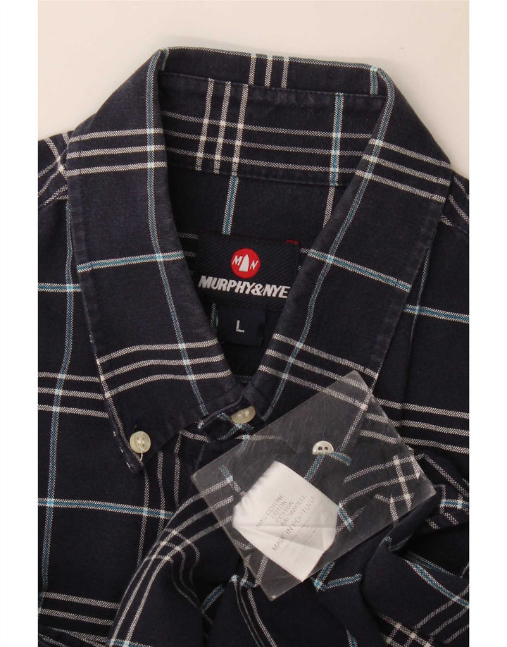 Murphy & Nye Camicia da uomo in flanella di cotone a quadri blu navy grande