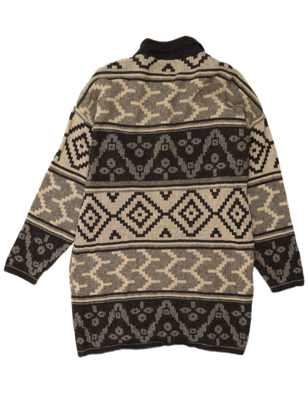 Abito maglione vintage da donna a maniche lunghe UK 18 XL lana geometrica grigia