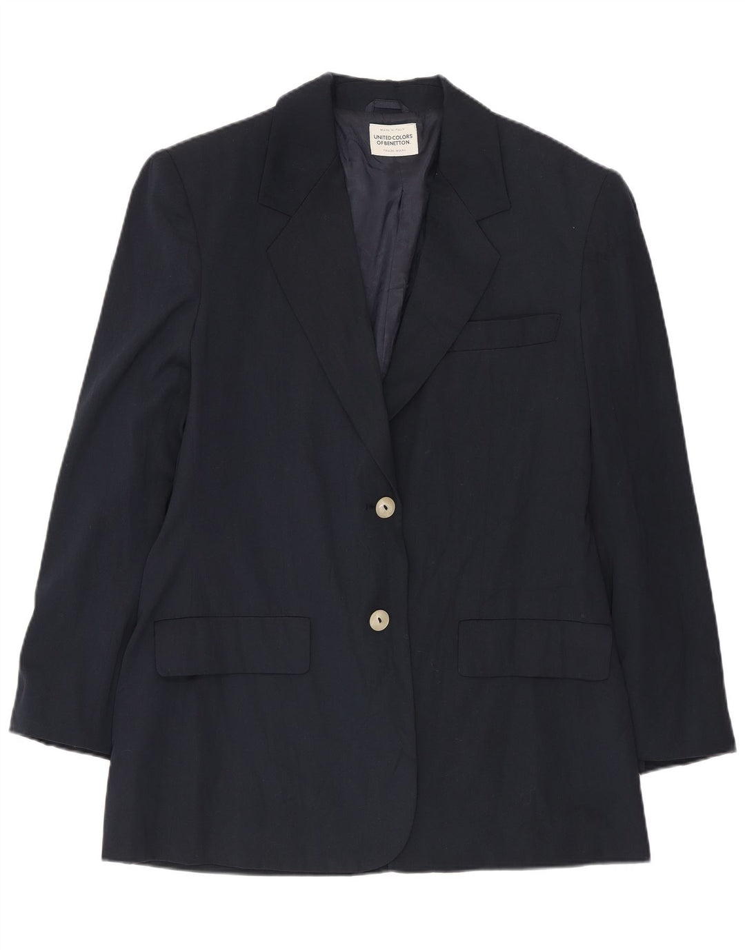 Giacca blazer a 2 bottoni da donna BENETTON IT 46 Large blu navy in poliestere