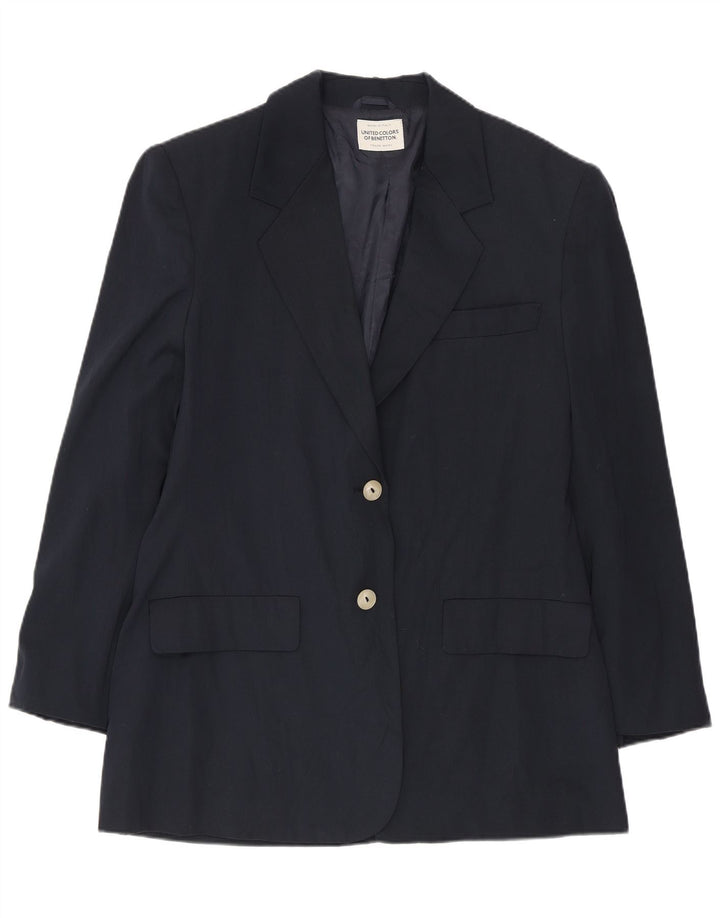 Giacca blazer a 2 bottoni da donna BENETTON IT 46 Large blu navy in poliestere