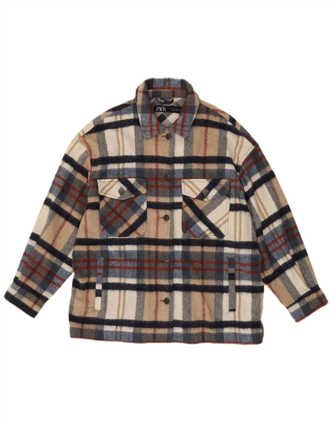 ZARA Camicia da Donna in Flanella Overshirt UK 16 Grande Plaid Multicolore