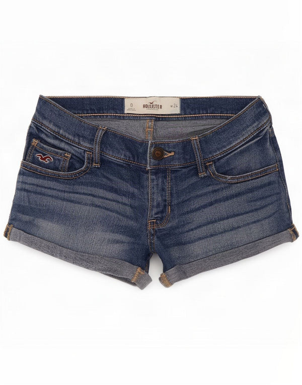 Hollister Womens Low Waist Denim Shorts US 0 XS W28 Blue Cotton