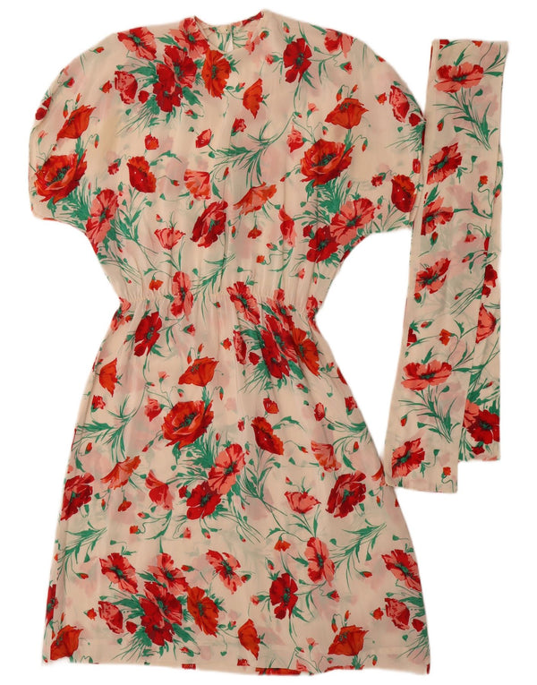 Abito a trapezio da donna vintage UK 14 floreale bianco medio
