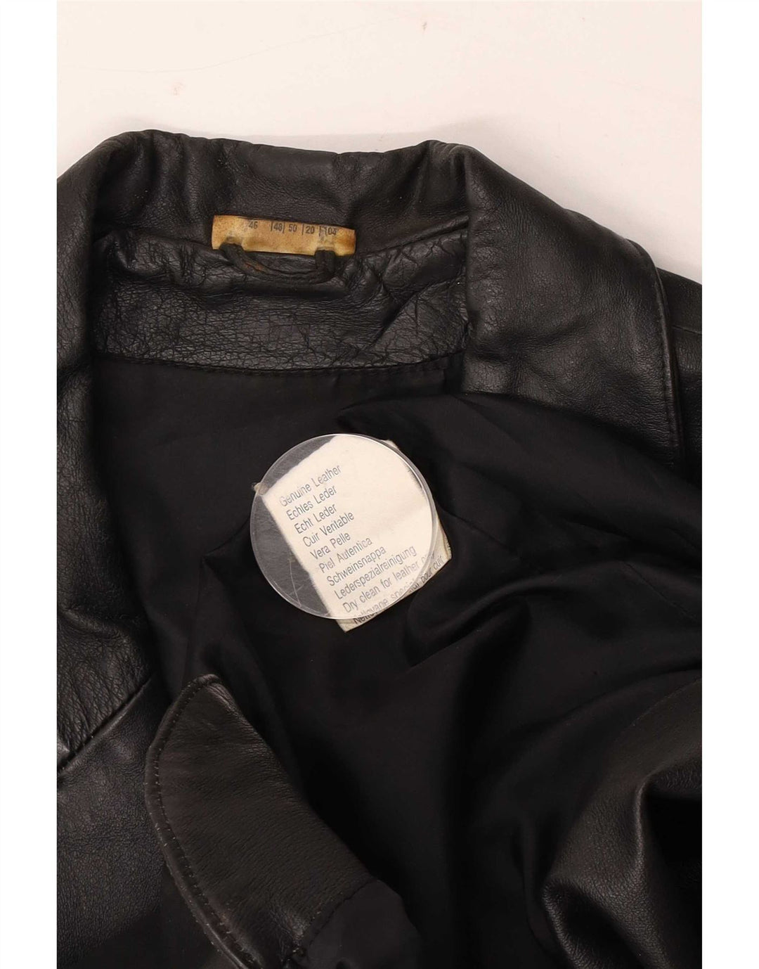 Giacca blazer in pelle vintage da donna a 3 bottoni UK 20 2XL in pelle nera