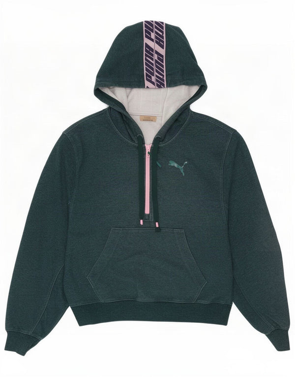 Felpa con cappuccio e collo con zip grafica oversize da donna Puma UK 10 Small Verde