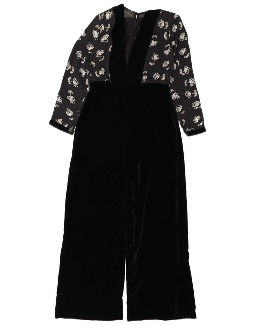 Tuta in velluto vintage da donna UK 12 Poliestere floreale nero medio