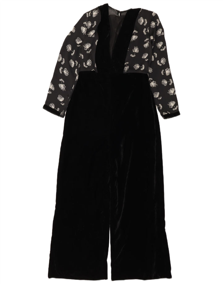 Tuta in velluto vintage da donna UK 12 Poliestere floreale nero medio