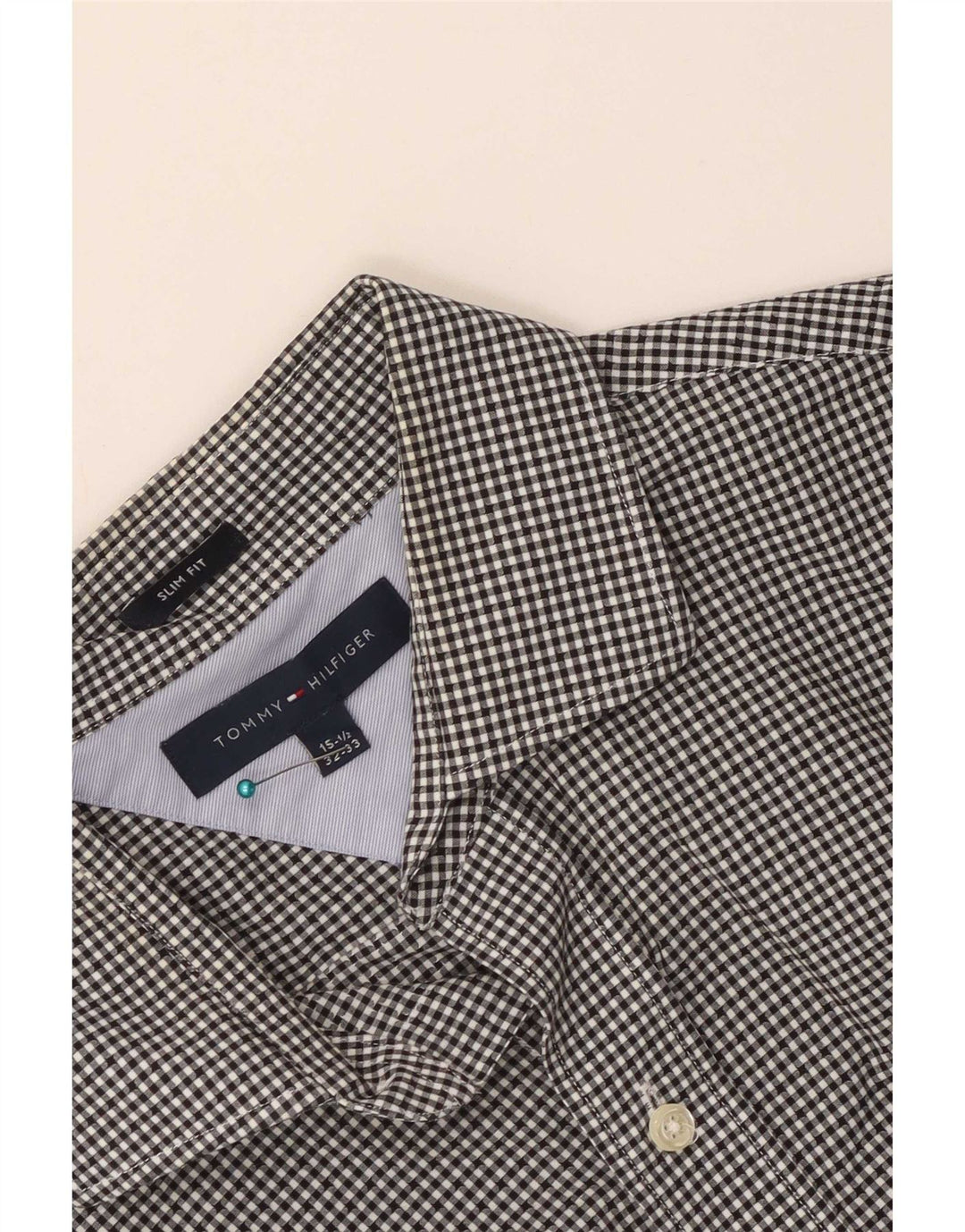 Camicia slim fit da uomo Tommy Hilfiger taglia 15 1/2 media a quadretti neri