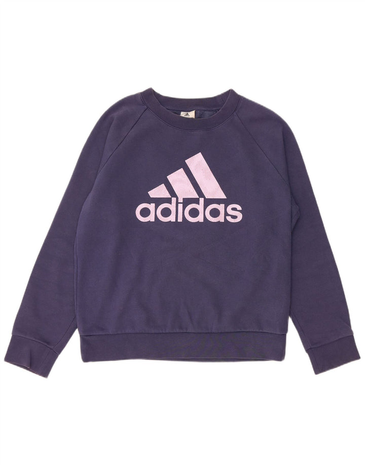Felpa grafica da donna Adidas Jumper UK 16 Large Blu Navy in cotone