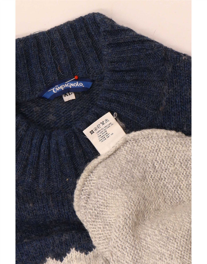 Maglione maglione collo alto da uomo Campagnolo XL lana Fair Isle multicolore