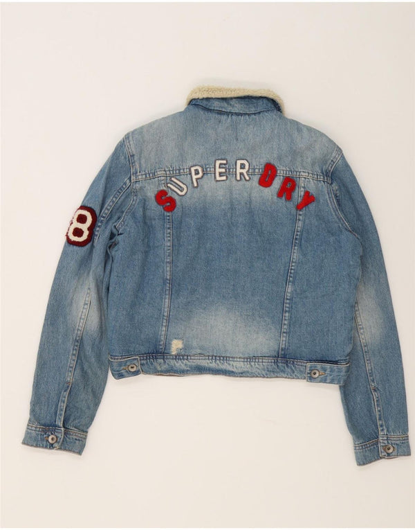 Giacca da donna in sherpa di jeans con grafica corta Superdry UK 16 grande cotone blu