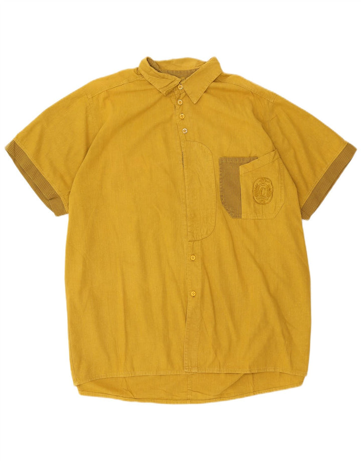 Camicia vintage da uomo a maniche corte XL gialla