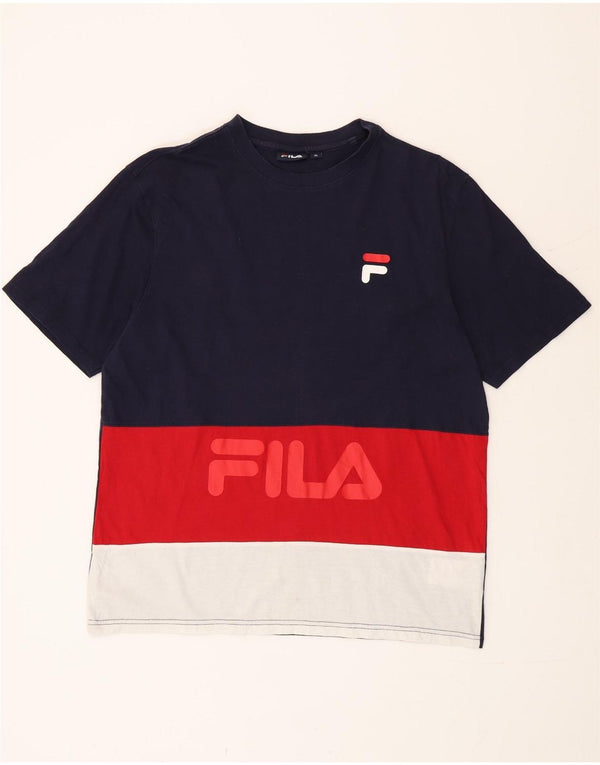 T-shirt grafica da uomo Fila Top XL in cotone color block blu navy