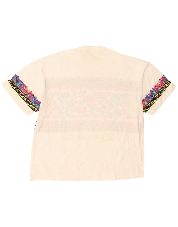 T-shirt grafica da donna vintage Top UK 18 XL cotone bianco
