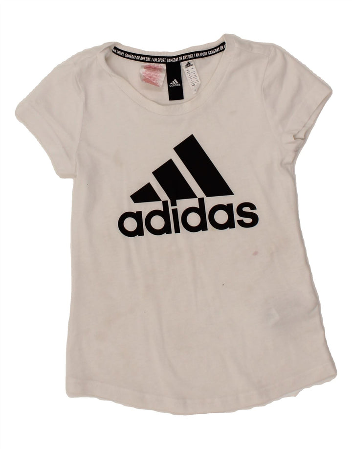 ADIDAS Boys Graphic T-Shirt Top 8-9 Years White Cotton Vintage Adidas and Second-Hand Adidas from Messina Hembry 