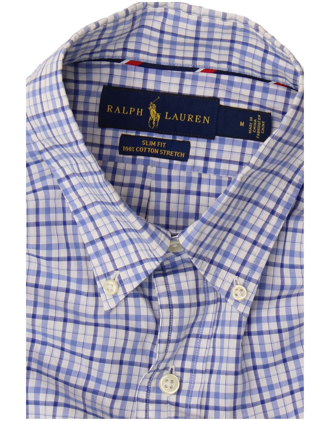 Camicia slim fit da uomo Ralph Lauren in cotone a quadri blu medio