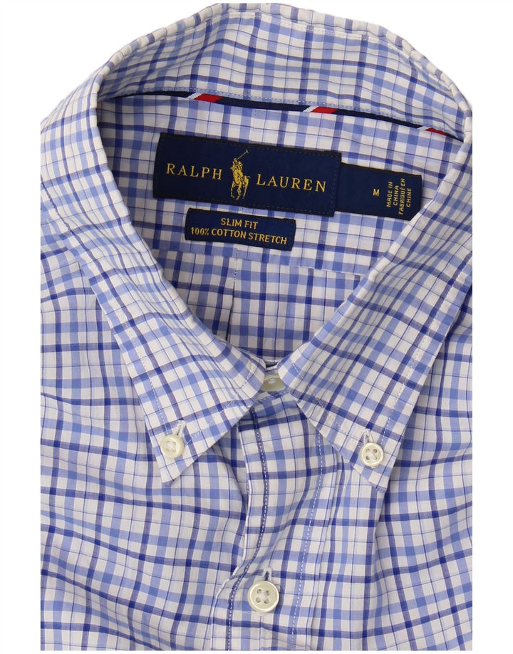 Camicia slim fit da uomo Ralph Lauren in cotone a quadri blu medio