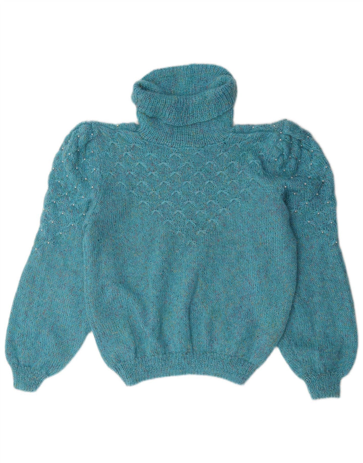 Maglione maglione vintage da donna con collo alto UK 18 XL Blu