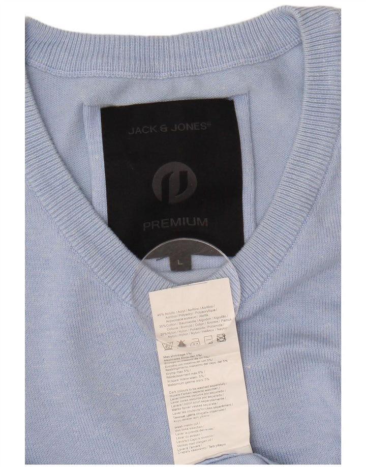 JACK & JONES Maglione da uomo con scollo a V grande in acrilico blu
