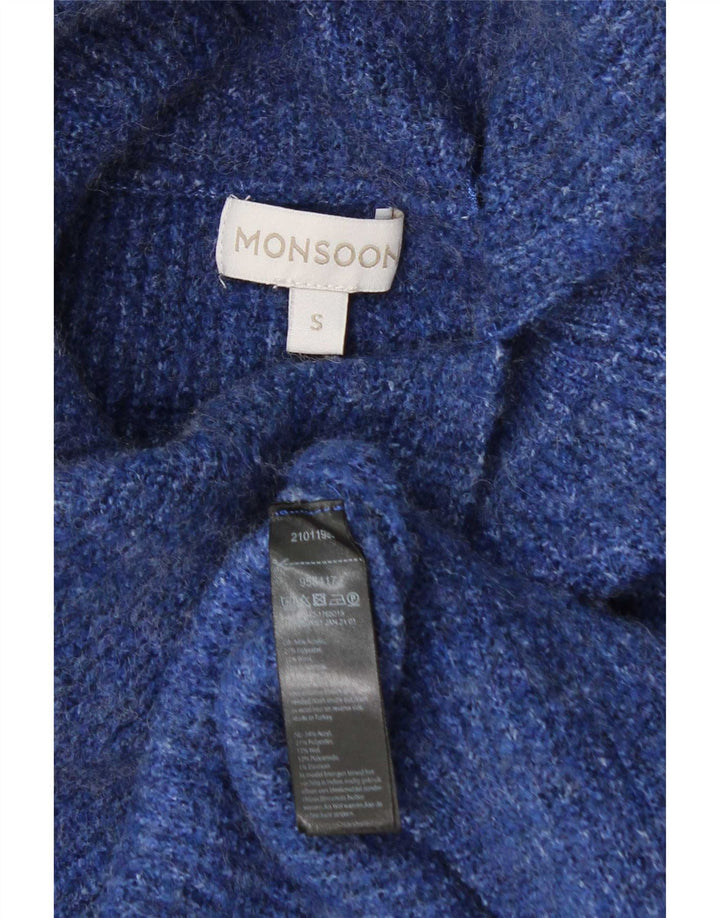 Maglione maglione collo alto da donna Monsoon UK 10 piccolo acrilico blu