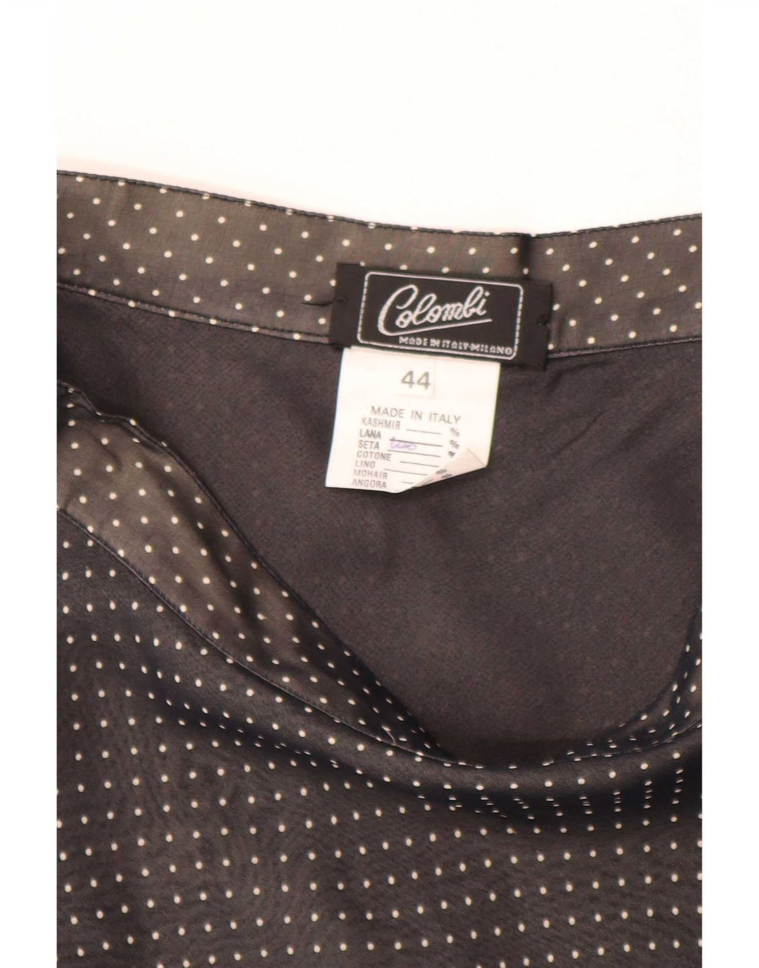 Gonna a trapezio da donna vintage IT 44 media W28 seta maculata nera