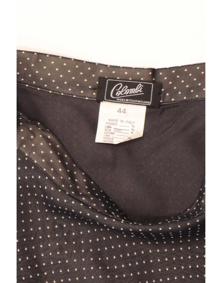 Gonna a trapezio da donna vintage IT 44 media W28 seta maculata nera