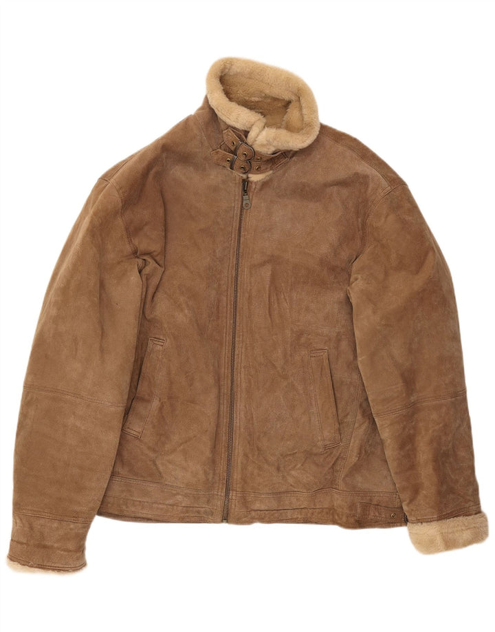 MONTGOMERY Giubbotto in shearling da uomo UK 44 2XL Pelle marrone