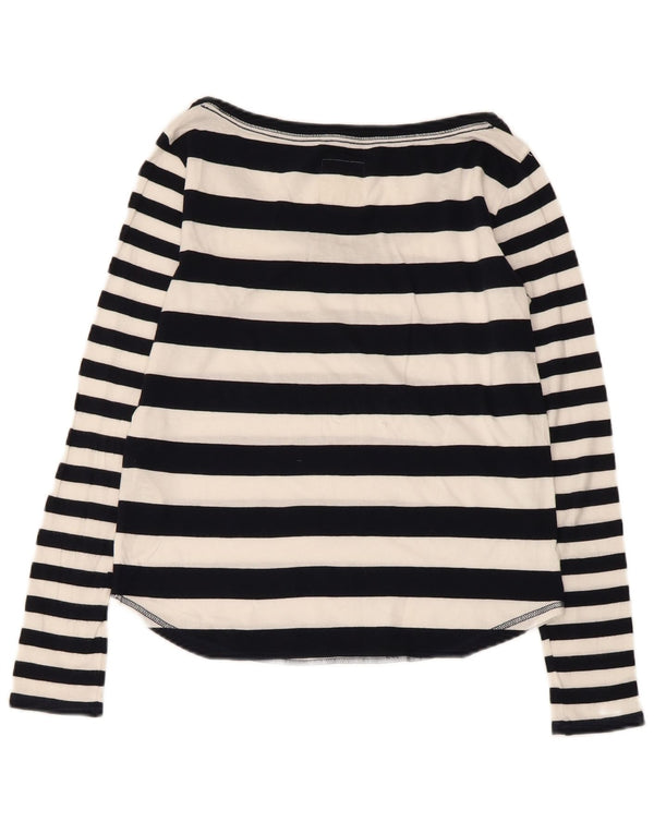Top Hollister da donna a maniche lunghe UK 10 Small Navy Blue Striped Cotton