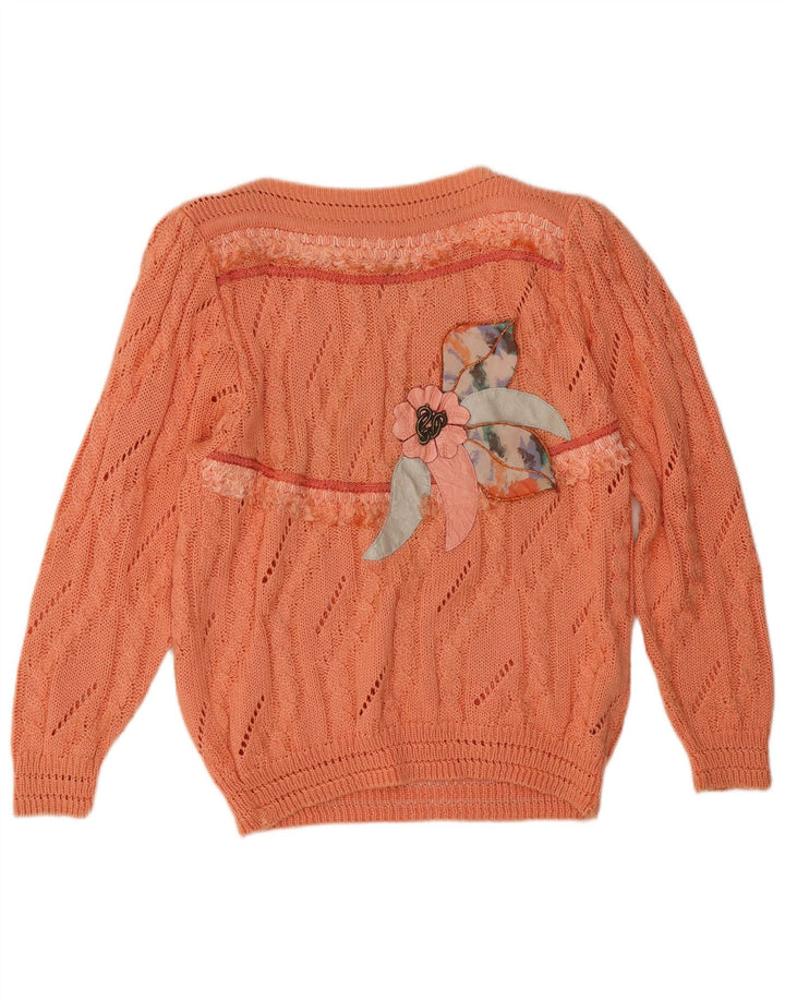 Maglione vintage da donna con scollo a barca con grafica IT 42 Arancione medio