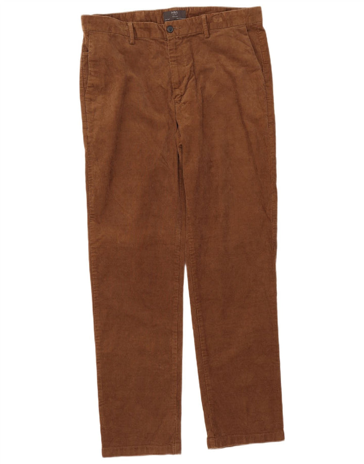 Pantaloni di velluto a coste regolari dritti da uomo Marks & Spencer W36 L33 Marrone