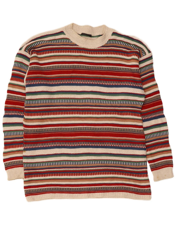 Maglione girocollo da uomo VINTAGE acrilico medio a righe multicolore