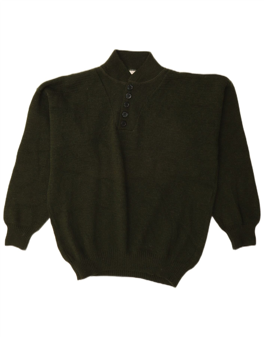 Maglione da uomo VINTAGE con bottoni e collo in acrilico kaki medio