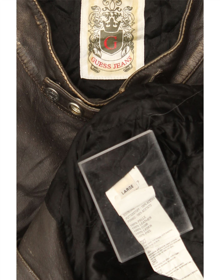 Giacca da pilota in pelle da uomo GUESS UK 40 Large in pelle marrone