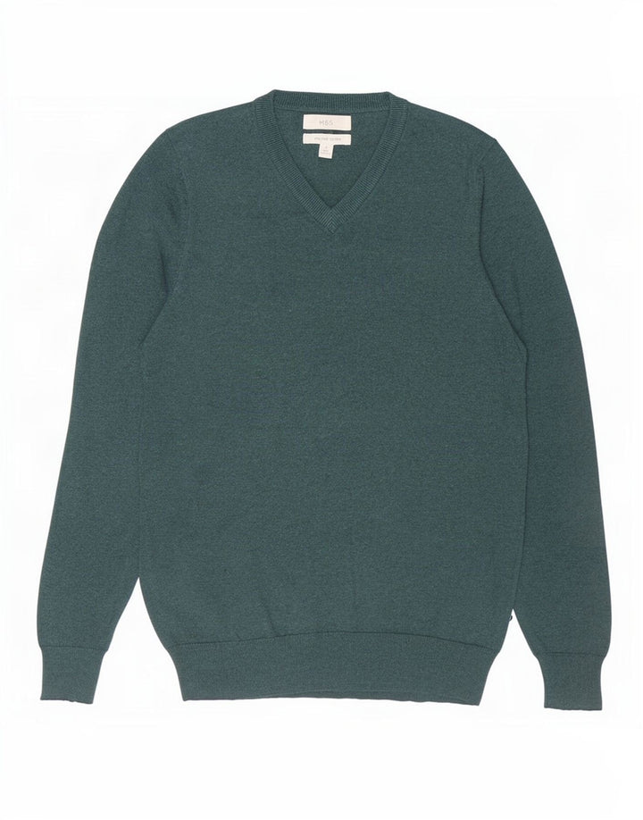 Maglione da uomo con scollo a V Marks & Spencer piccolo in cotone verde