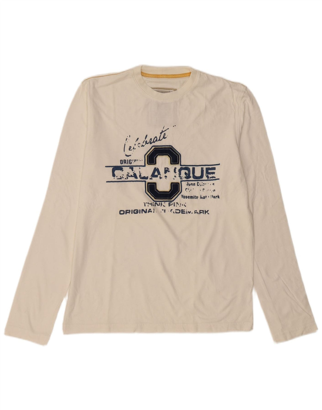 THINK PINK Top grafico da uomo a maniche lunghe XL in cotone bianco sporco