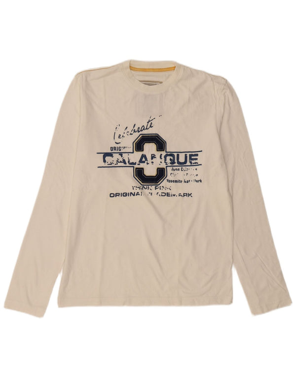 THINK PINK Top grafico da uomo a maniche lunghe XL in cotone bianco sporco