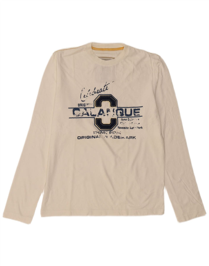 THINK PINK Top grafico da uomo a maniche lunghe XL in cotone bianco sporco