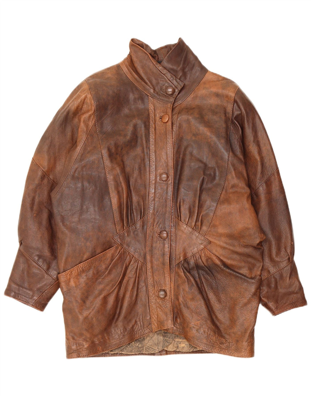 Giacca in pelle oversize da donna vintage UK 10 piccola in pelle marrone