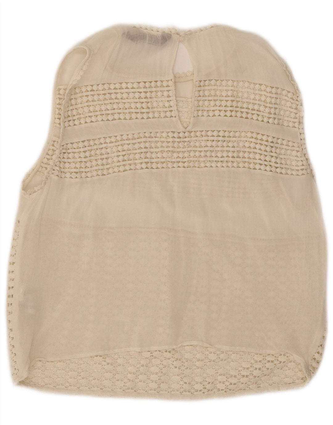 Top corto in camicetta di pizzo senza maniche da donna Zara UK 12 poliestere bianco medio