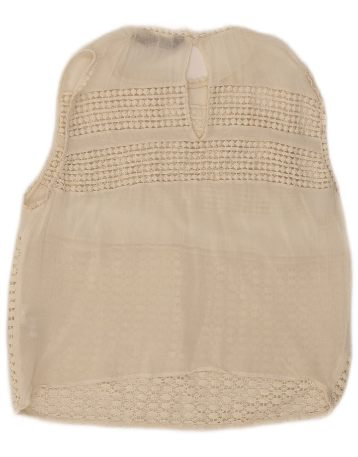 Top corto in camicetta di pizzo senza maniche da donna Zara UK 12 poliestere bianco medio