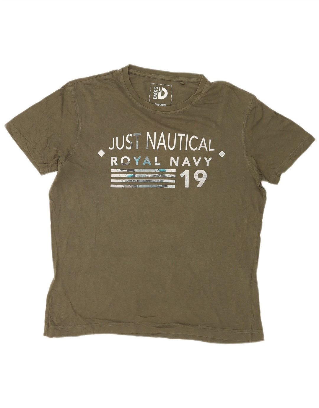 T-shirt grafica da uomo di Dack Top piccola in cotone kaki